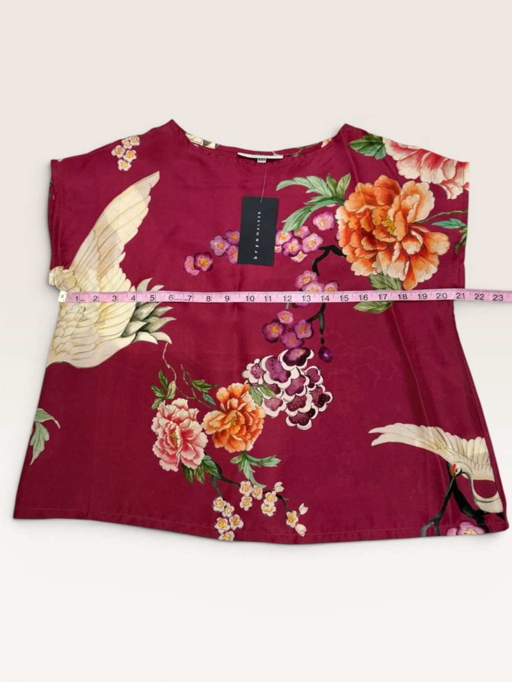 Bryn Walker NWT XXS Burgundy Silk Crane Floral  Print Skirt & Top Set $360 - Picture 9 of 16